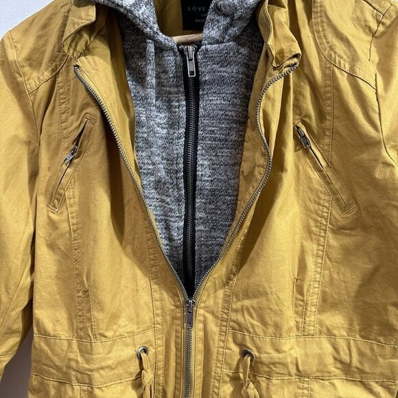 Love Tree Jacket Women's Brown Double Full Zip hooded Long Sleeve Jacket/Coat L - Picture 3 of 9